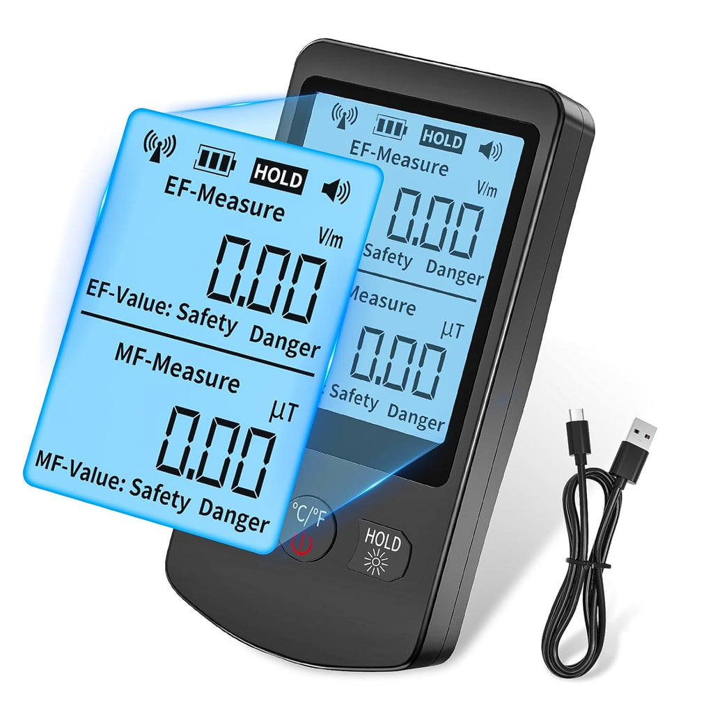 COLOR TREE EMF Meter Rechargeable Electromagnetic Field Upgrated 3-in-1 Radiation Detector Handheld Digital LCD Temperature Measure - Tester for Home Inspections - Outdoor and Ghost Hunting