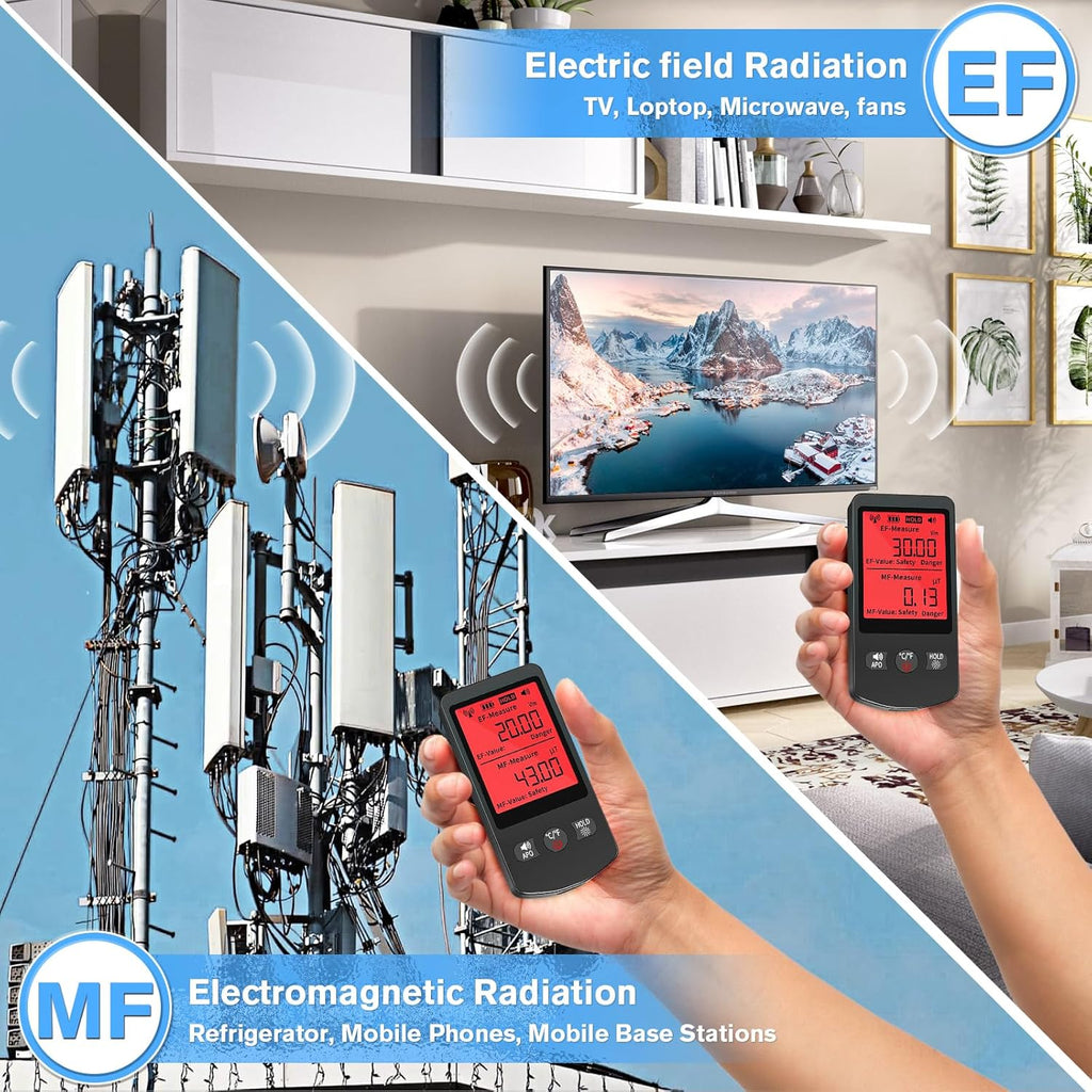 COLOR TREE EMF Meter Rechargeable Electromagnetic Field Upgrated 3-in-1 Radiation Detector Handheld Digital LCD Temperature Measure - Tester for Home Inspections - Outdoor and Ghost Hunting