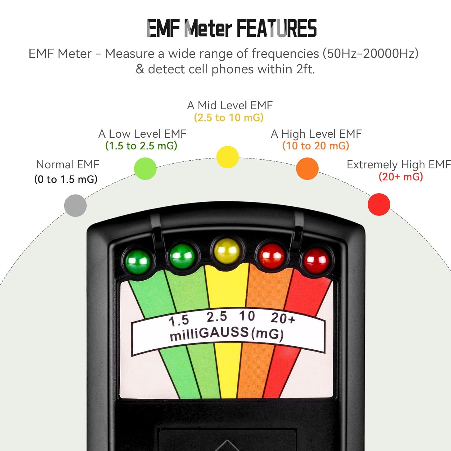 color tree Handheld LED EMF Magnetic Field Ghost Hunting Detector Electromagnetic Paranormal Equipment Tester 50Hz-20,000Hz Black