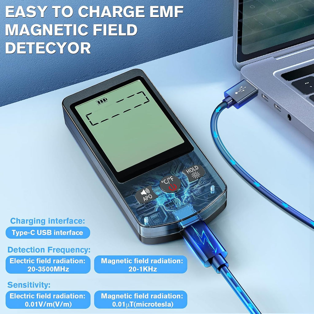 COLOR TREE EMF Meter Rechargeable Electromagnetic Field Upgrated 3-in-1 Radiation Detector Handheld Digital LCD Temperature Measure - Tester for Home Inspections - Outdoor and Ghost Hunting