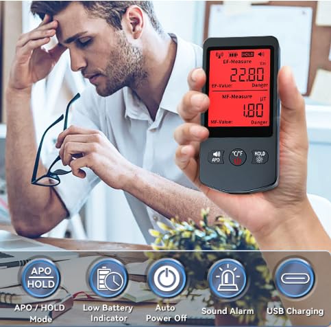 COLOR TREE EMF Meter Rechargeable Electromagnetic Field Upgrated 3-in-1 Radiation Detector Handheld Digital LCD Temperature Measure - Tester for Home Inspections - Outdoor and Ghost Hunting
