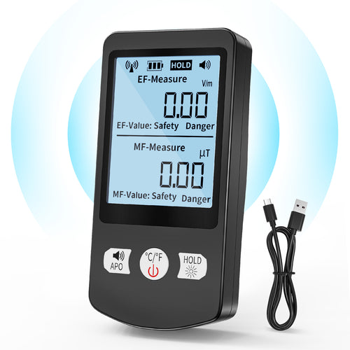 COLOR TREE EMF Meter Rechargeable Electromagnetic Field Upgrated 3-in-1 Radiation Detector Handheld Digital LCD Temperature Measure - Tester for Home Inspections - Outdoor and Ghost Hunting (White Button)