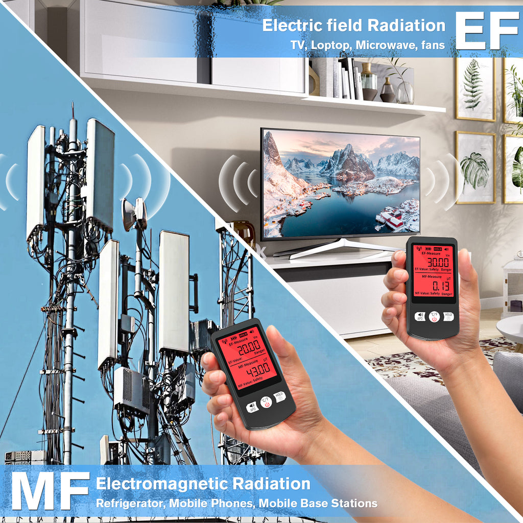 COLOR TREE EMF Meter Rechargeable Electromagnetic Field Upgrated 3-in-1 Radiation Detector Handheld Digital LCD Temperature Measure - Tester for Home Inspections - Outdoor and Ghost Hunting (White Button)