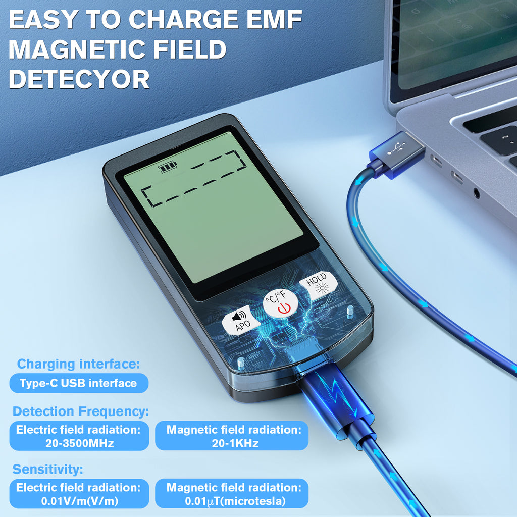 COLOR TREE EMF Meter Rechargeable Electromagnetic Field Upgrated 3-in-1 Radiation Detector Handheld Digital LCD Temperature Measure - Tester for Home Inspections - Outdoor and Ghost Hunting (White Button)