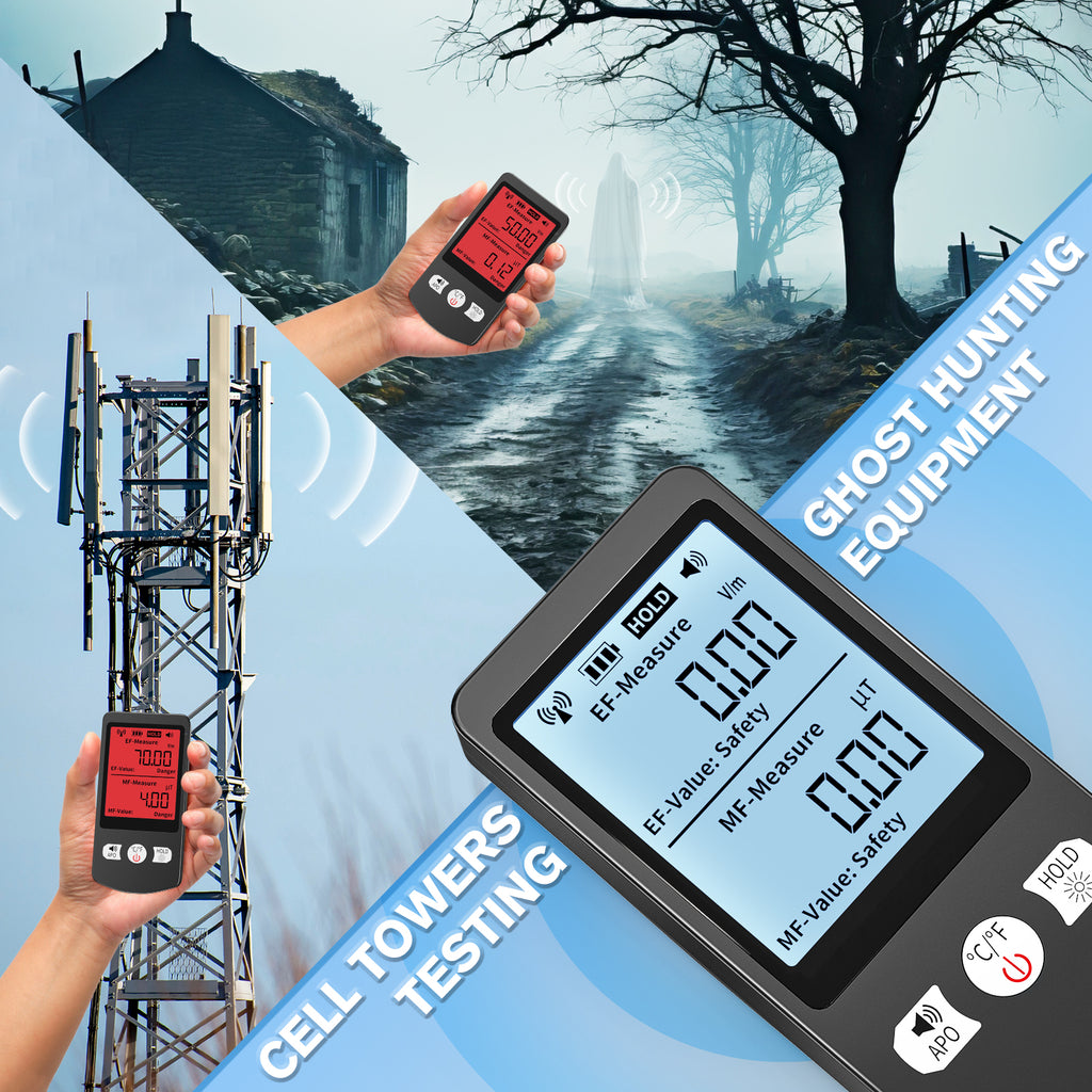 COLOR TREE EMF Meter Rechargeable Electromagnetic Field Upgrated 3-in-1 Radiation Detector Handheld Digital LCD Temperature Measure - Tester for Home Inspections - Outdoor and Ghost Hunting (White Button)