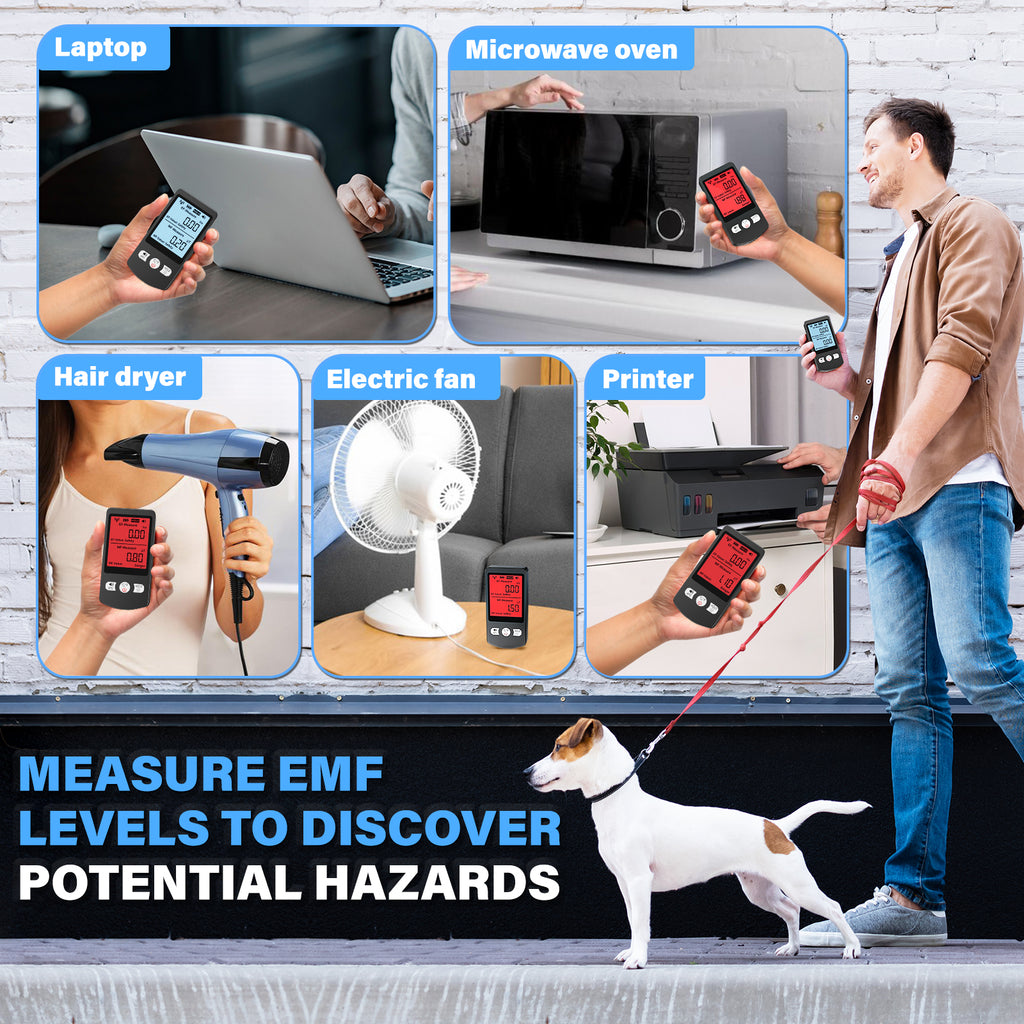 COLOR TREE EMF Meter Rechargeable Electromagnetic Field Upgrated 3-in-1 Radiation Detector Handheld Digital LCD Temperature Measure - Tester for Home Inspections - Outdoor and Ghost Hunting (White Button)